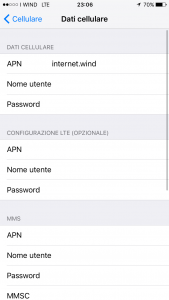 attivare dati cellulare iphone X wind
