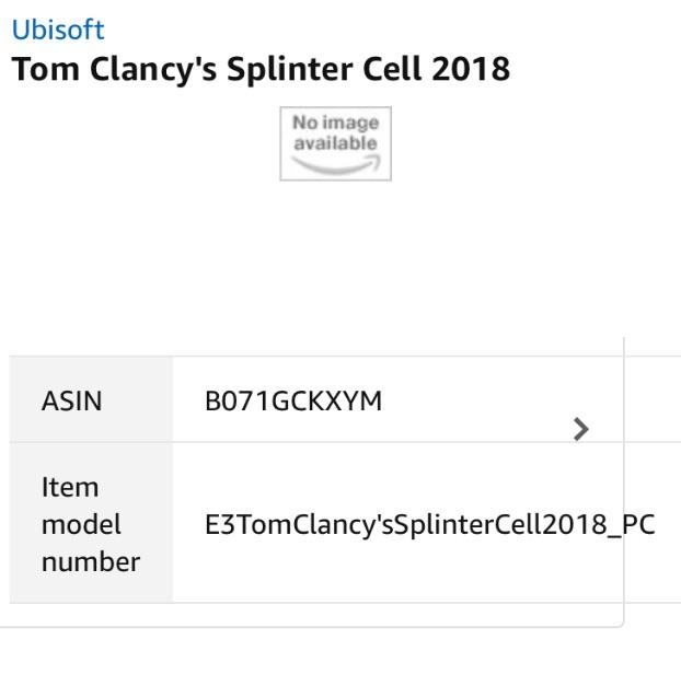 Splinter Cell 2018 di Ubisoft appare nel catalogo di Amazon canadese Splinter Cell 2018 di Ubisoft appare nel catalogo di Amazon canadese