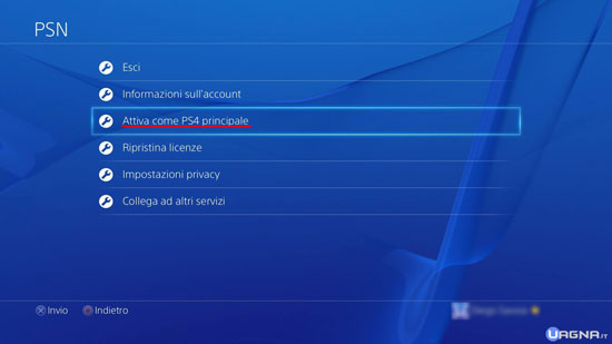 Menu Impostazioni PSN PlayStation 4 - Attiva Come PS4 Principale