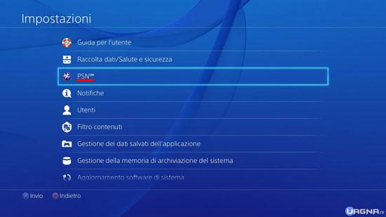 Menu Impostazioni PlayStation 4 - PSN