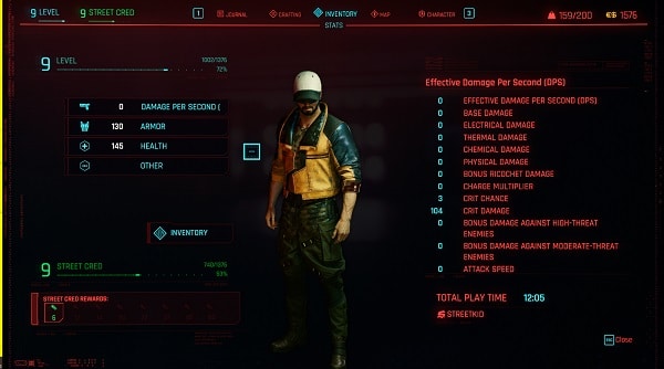 cyberpunk 2077 menù